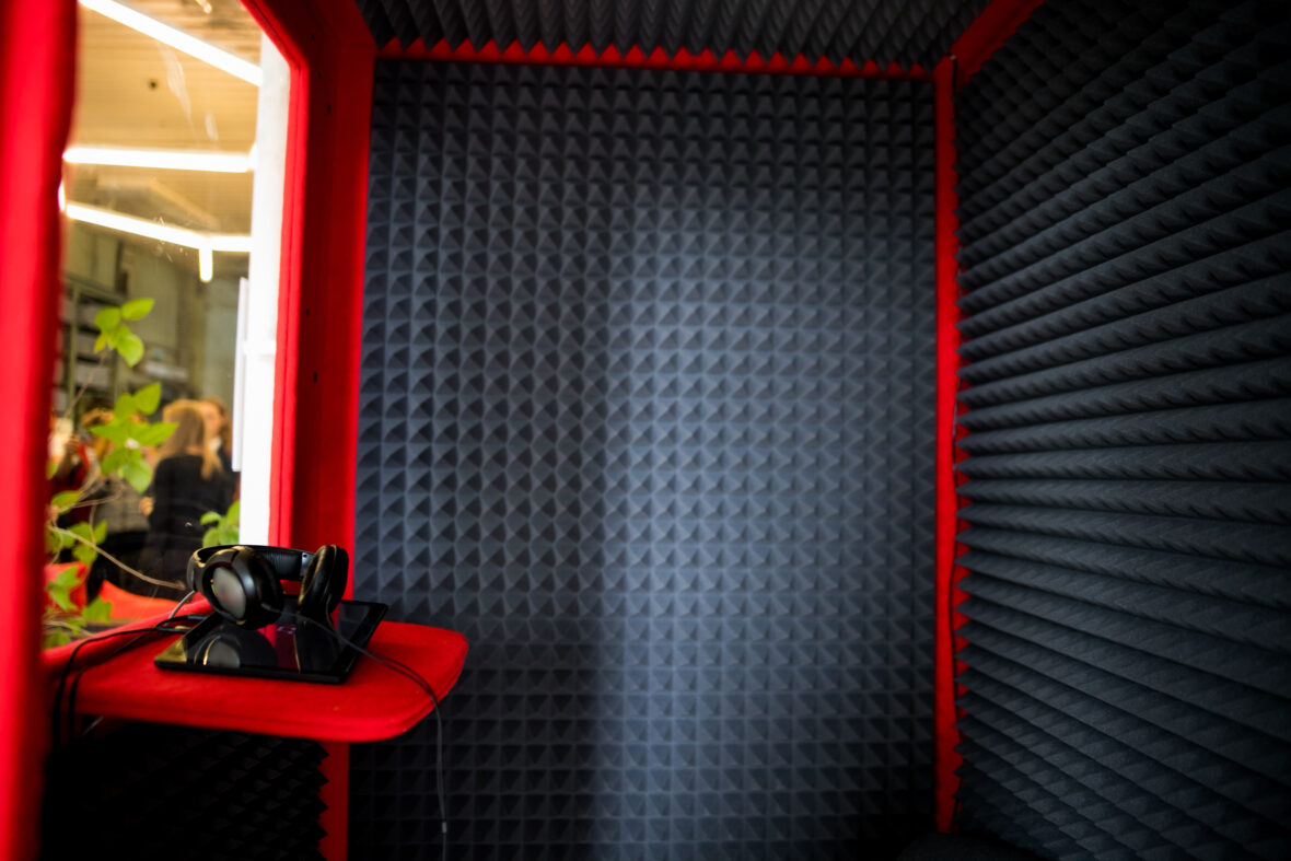 Home Theater Acoustic walls close up Sound Absorption, noise reduction texture in recorder room ,with light flare.